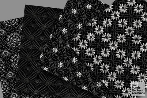 Black Crochet | Granny Squares Afghan Stitched Fabric Texture Digital Pattern Fine Purple Elephant Creations 