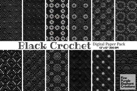 Black Crochet | Granny Squares Afghan Stitched Fabric Texture Digital Pattern Fine Purple Elephant Creations 