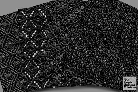 Black Crochet | Granny Squares Afghan Stitched Fabric Texture Digital Pattern Fine Purple Elephant Creations 