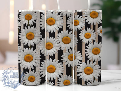 Black Daisy Vertical Glow 20oz Tumbler, Black Theme, Daisy Flower, Vertical Pattern, Glow Effect, Elegant Charm, Skinny Tumbler, Sublimation PNG Sublimation ToriDesigns 