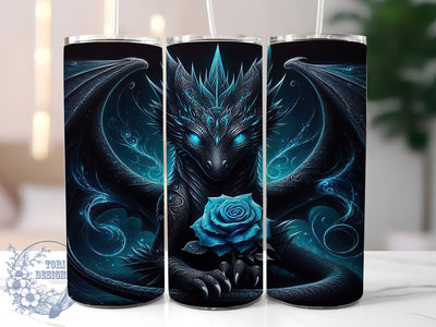 Black Dragon Blue Rose Tumbler, Blue Roses, Fantasy Theme, Mystical Art, Bold Design, Whimsical Style, 20Oz Tumbler Sublimation ToriDesigns 