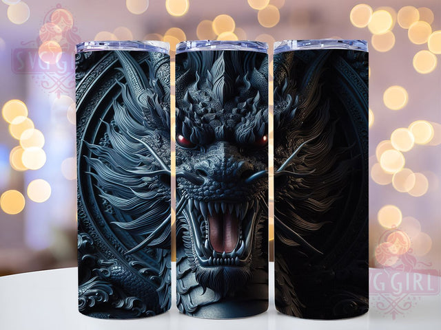 Black Dragon Fantasy 3D Tumbler Wrap, 3D Dragon Sublimation, 20Oz Tumbler Design, Fantasy Dragon Drinkware, Mythical Creature Cup Wrap, Gothic Dragon Sublimation, Medieval Dragon Tumbler Sublimation SvggirlplusArt 