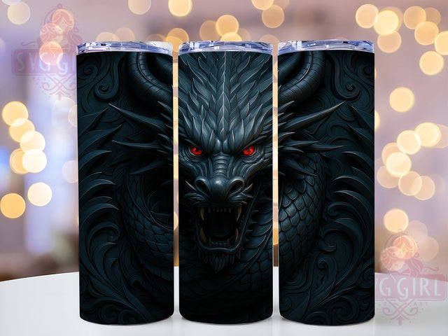 Black Dragon Fantasy 3D Tumbler Wrap, 3D Dragon Sublimation, 20Oz Tumbler Design, Fantasy Dragon Drinkware, Mythical Creature Cup Wrap, Gothic Dragon Sublimation, Medieval Dragon Tumbler Sublimation SvggirlplusArt 