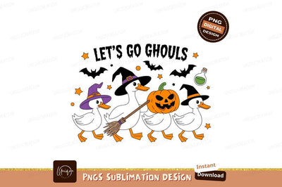 Black ducks wearing witch hats carrying pumpkin halloween Sublimation Designangry 