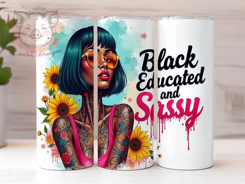 Black Educated Girl, Floral Tumbler Wrap, Sunflower Design, 20oz Tumbler PNG, Sublimation Art, Custom Tumbler, Digital Download Sublimation Lara' s Designs 