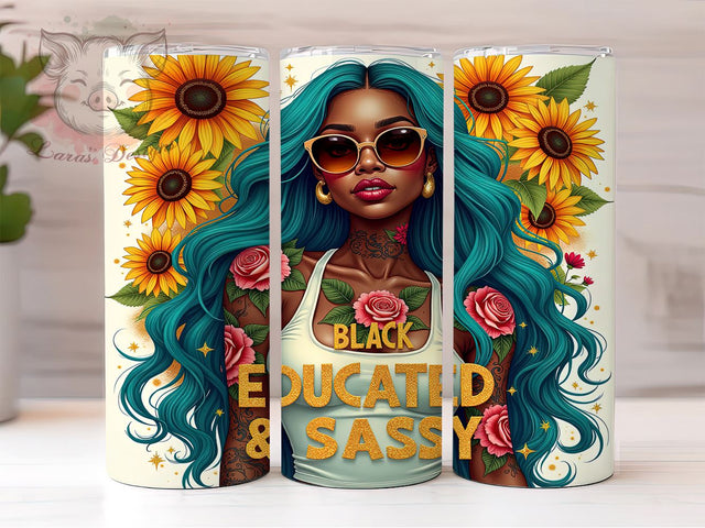 Black Educated Girl, Floral Tumbler Wrap, Sunflower Design, 20oz Tumbler PNG, Sublimation Art, Custom Tumbler, Digital Download Sublimation Lara' s Designs 