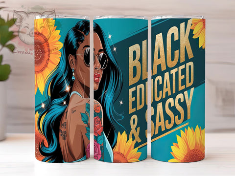 Black Educated Girl, Floral Tumbler Wrap, Sunflower Design, 20oz Tumbler PNG, Sublimation Art, Custom Tumbler, Digital Download Sublimation Lara' s Designs 