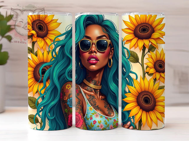 Black Educated Girl, Floral Tumbler Wrap, Sunflower Design, 20oz Tumbler PNG, Sublimation Art, Custom Tumbler, Digital Download Sublimation Lara' s Designs 
