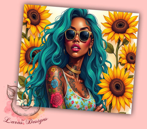 Black Educated Girl, Floral Tumbler Wrap, Sunflower Design, 20oz Tumbler PNG, Sublimation Art, Custom Tumbler, Digital Download Sublimation Lara' s Designs 