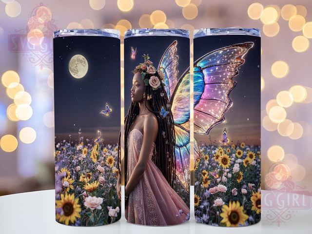 Black Fairy Moon Goddess Tumbler, Celestial Magic Gift, Moon Goddess Design, African Beauty Gift, Mystical Fairy Present, Black Girl Magic, Fantasy Art Tumbler Sublimation SvggirlplusArt 