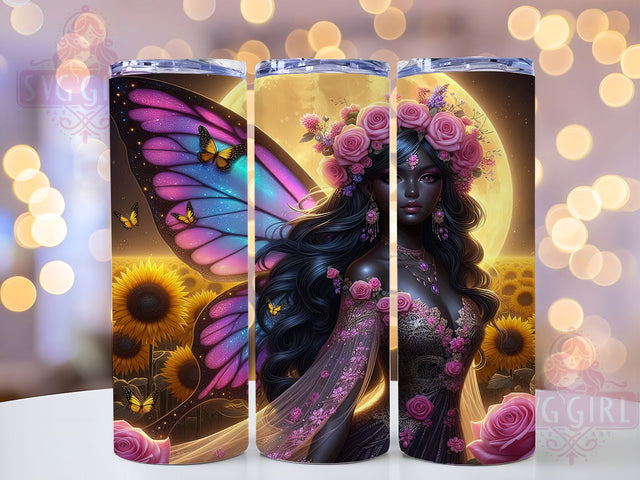 Black Fairy Moon Goddess Tumbler, Celestial Magic Gift, Moon Goddess Design, African Beauty Gift, Mystical Fairy Present, Black Girl Magic, Fantasy Art Tumbler Sublimation SvggirlplusArt 