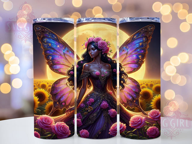 Black Fairy Moon Goddess Tumbler, Celestial Magic Gift, Moon Goddess Design, African Beauty Gift, Mystical Fairy Present, Black Girl Magic, Fantasy Art Tumbler Sublimation SvggirlplusArt 