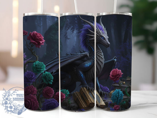 Black Fantasy Dragon Tumbler Wrap, Fantasy Book Sublimation, Mythical Creature Drinkware, 20oz Skinny Tumbler Wrap, Dark Fantasy Dragon Design, Enchanted Dragon Wrap, Magical Creature Sublimation Sublimation ToriDesigns 