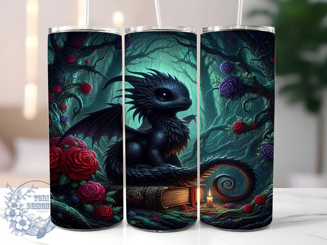 Black Fantasy Dragon Tumbler Wrap, Fantasy Book Sublimation, Mythical Creature Drinkware, 20oz Skinny Tumbler Wrap, Dark Fantasy Dragon Design, Enchanted Dragon Wrap, Magical Creature Sublimation Sublimation ToriDesigns 
