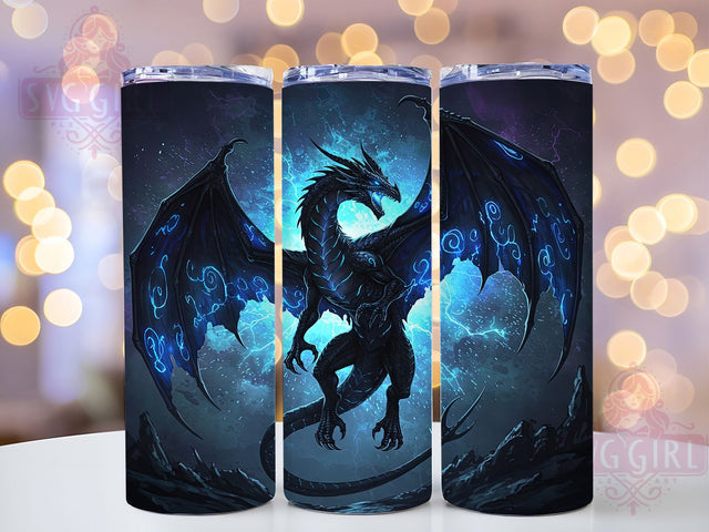 Black Fantasy Fire Dragon Tumbler, Fantasy Dragon Wrap, Vibrant Dragon Cup, Mythical Creature Sublimation, Fire Breathing Dragon, Gothic Fantasy Tumbler, Magic Dragon Art Sublimation SvggirlplusArt 