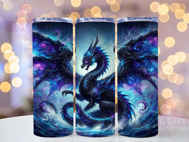 Black Fantasy Fire Dragon Tumbler, Fantasy Dragon Wrap, Vibrant Dragon Cup, Mythical Creature Sublimation, Fire Breathing Dragon, Gothic Fantasy Tumbler, Magic Dragon Art Sublimation SvggirlplusArt 