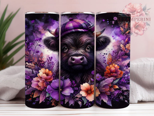 Black Floral Highland Cows 20oz Tumbler Wrap PNG, Highland Cow Tumbler PNG Sublimation Design, Straight & Tapered Tumbler Wrap, Instant Digital Download Sublimation Li Zamperini 