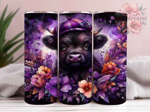 Black Floral Highland Cows 20oz Tumbler Wrap PNG, Highland Cow Tumbler PNG Sublimation Design, Straight & Tapered Tumbler Wrap, Instant Digital Download Sublimation Li Zamperini 