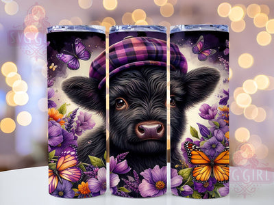 Black Floral Highland Cows 20oz Tumbler Wrap Sublimation Design, Straight Tapered Tumbler Wrap, Highland Cow Tumbler Png, Instant Digital Download Sublimation SvggirlplusArt 