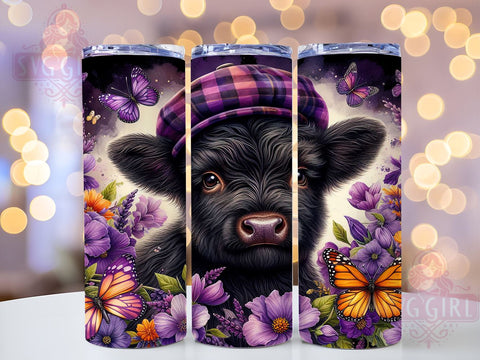 Black Floral Highland Cows 20oz Tumbler Wrap Sublimation Design, Straight Tapered Tumbler Wrap, Highland Cow Tumbler Png, Instant Digital Download Sublimation SvggirlplusArt 