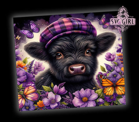 Black Floral Highland Cows 20oz Tumbler Wrap Sublimation Design, Straight Tapered Tumbler Wrap, Highland Cow Tumbler Png, Instant Digital Download Sublimation SvggirlplusArt 