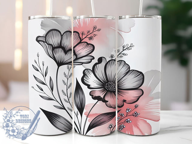 Black Floral Ink Tumbler, Black Floral Sublimation, 3d Flower Wrap, 20oz Skinny Tumbler, Floral Alcohol Ink, Alcohol Ink Flowers, Sublimation Design Sublimation ToriDesigns 