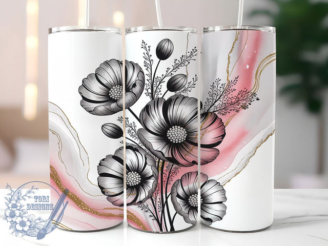 Black Floral Ink Tumbler, Black Floral Sublimation, 3d Flower Wrap, 20oz Skinny Tumbler, Floral Alcohol Ink, Alcohol Ink Flowers, Sublimation Design Sublimation ToriDesigns 