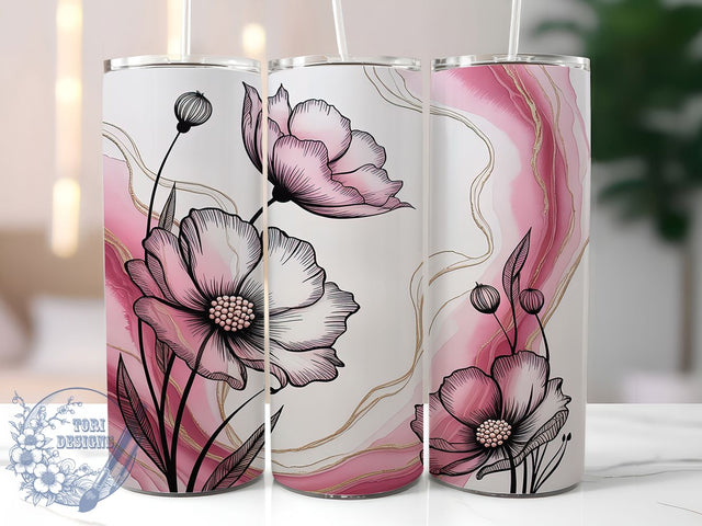 Black Floral Ink Tumbler, Black Floral Sublimation, 3d Flower Wrap, 20oz Skinny Tumbler, Floral Alcohol Ink, Alcohol Ink Flowers, Sublimation Design Sublimation ToriDesigns 