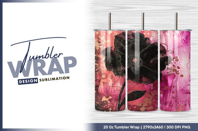 Black flower on pink alcohol ink background Sublimation Regulrcrative 