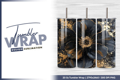 Black flower with gold splatter artistic design Sublimation Regulrcrative 