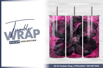 Black flower with pink ink background tumbler png Sublimation Regulrcrative 