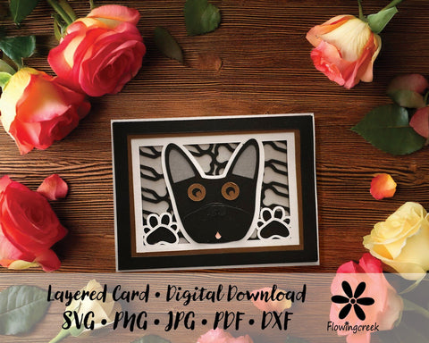 Black French Bulldog 3D Layered Greeting Card SVG Cut File for All Occasions, Birthday, Thank You, Note Card 3D Paper Flowingcreek 