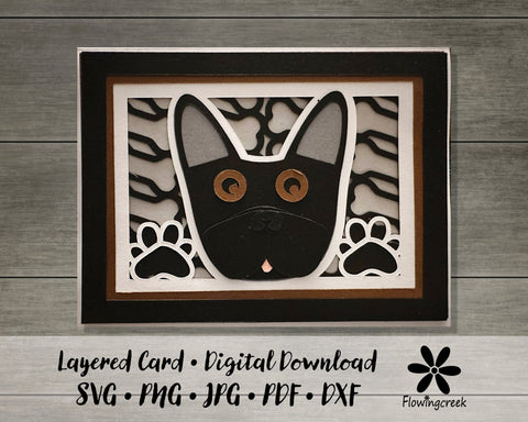 Black French Bulldog 3D Layered Greeting Card SVG Cut File for All Occasions, Birthday, Thank You, Note Card 3D Paper Flowingcreek 