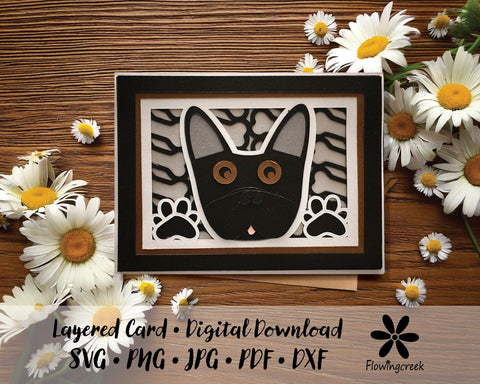 Black French Bulldog 3D Layered Greeting Card SVG Cut File for All Occasions, Birthday, Thank You, Note Card 3D Paper Flowingcreek 