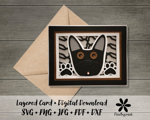 Black French Bulldog 3D Layered Greeting Card SVG Cut File for All Occasions, Birthday, Thank You, Note Card 3D Paper Flowingcreek 