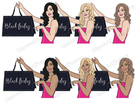 Black Friday CLIPART Shopping Planner Girl Stickers - PNG SVG GlamArtZhanna 