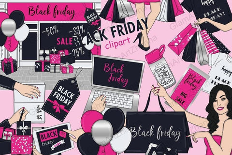 Black Friday CLIPART Shopping Planner Girl Stickers - PNG SVG GlamArtZhanna 