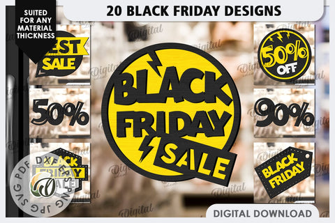 Black Friday Laser Cut Bundle. Black Friday Signs SVG Design SVG Evgenyia Guschina 