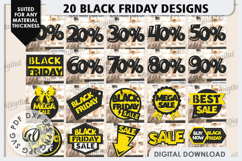 Black Friday Laser Cut Bundle. Black Friday Signs SVG Design SVG Evgenyia Guschina 