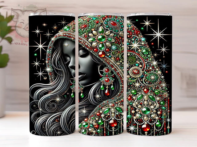 Black Girl Christmas Festive Tumbler, Xmas Drinkware, 20oz Sublimation Wrap, African American Holiday Gift, Christmas Gift for Her, Festive Tumbler, Culturally Inspired Xmas Cup Sublimation Lara' s Designs 