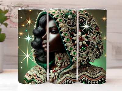 Black Girl Christmas Festive Tumbler, Xmas Drinkware, 20oz Sublimation Wrap, African American Holiday Gift, Christmas Gift for Her, Festive Tumbler, Culturally Inspired Xmas Cup Sublimation Lara' s Designs 