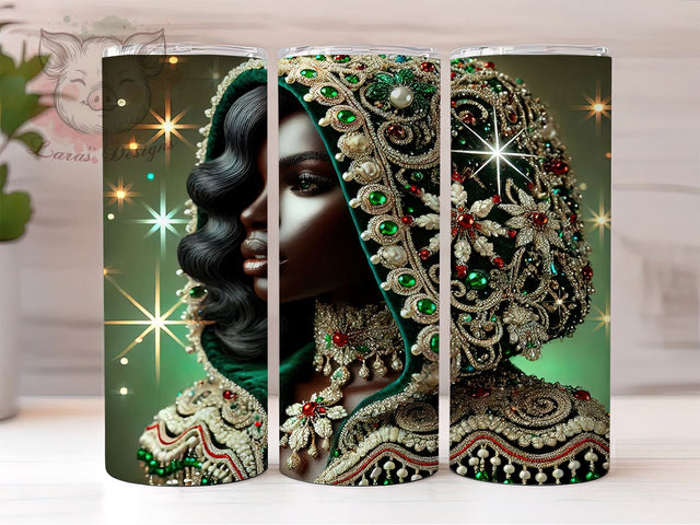 Black Girl Christmas Festive Tumbler, Xmas Drinkware, 20oz Sublimation Wrap, African American Holiday Gift, Christmas Gift for Her, Festive Tumbler, Culturally Inspired Xmas Cup Sublimation Lara' s Designs 