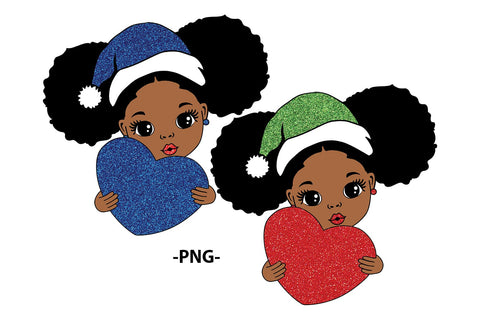 Black Girl Christmas Heart SVG Afro Santa Hat Cute Baby Girl Holding Heart Clipart for Sublimation Cricut Valentines Holiday Design SVG 1uniqueminute 