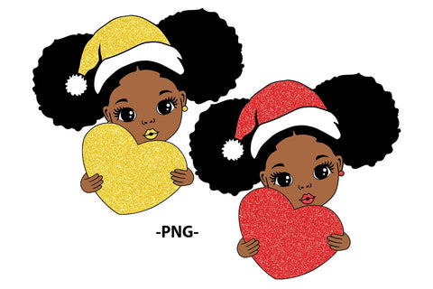 Black Girl Christmas Heart SVG Afro Santa Hat Cute Baby Girl Holding Heart Clipart for Sublimation Cricut Valentines Holiday Design SVG 1uniqueminute 