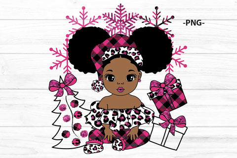 Black Girl Christmas PNG Leopard Plaid Afro Pajamas Baby Girl Clipart Pink Holiday Tree Gifts Sublimation Design for T Shirts SVG 1uniqueminute 