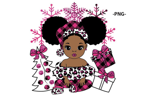 Black Girl Christmas PNG Leopard Plaid Afro Pajamas Baby Girl Clipart Pink Holiday Tree Gifts Sublimation Design for T Shirts SVG 1uniqueminute 