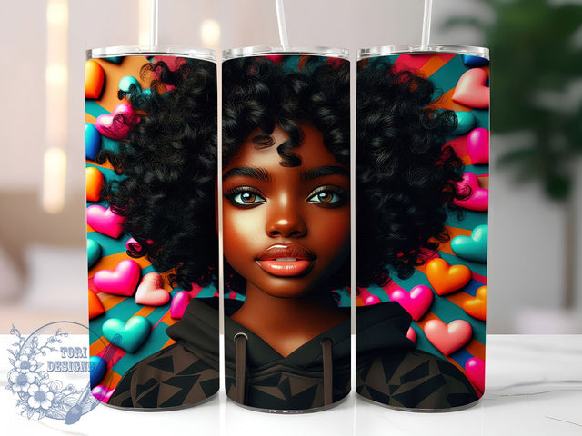 Black Girl Heart Tumbler, African American Wrap, Stylish Heart Cup, 20oz Sublimation Wrap, Artistic Black Girl Design Tumbler, Elegant Heart Theme Cup, Cultural Valentine Wrap Sublimation ToriDesigns 