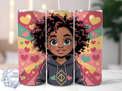 Black Girl Heart Tumbler, African American Wrap, Stylish Heart Cup, 20oz Sublimation Wrap, Artistic Black Girl Design Tumbler, Elegant Heart Theme Cup, Cultural Valentine Wrap Sublimation ToriDesigns 