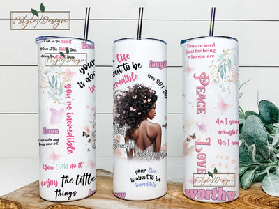 Black Girl Inspiration 20oz Skinny Tumbler Sublimation Designs, Affirmation Tumbler Wrap, PNG File Digital Download, Inspirational Tumbler Sublimation iStyleDesign 
