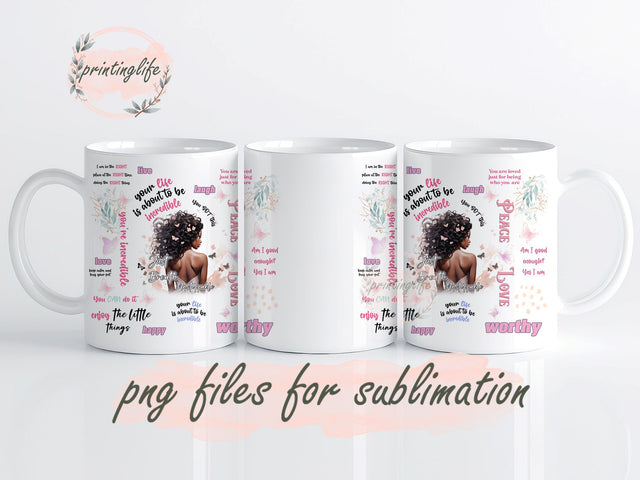 Black Girl Inspiration Mug Wrap Design, Instant Digital Design Download Mug Wrap Design, Mug Design PNG Sublimation PrintingLife 